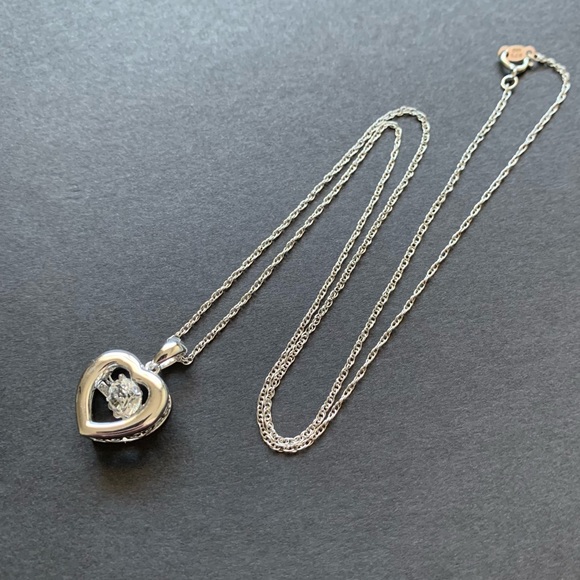 925 Sterling Silver Heart Necklace w/ Dancing Center Stone - Peoples Jewellers - Picture 6 of 7